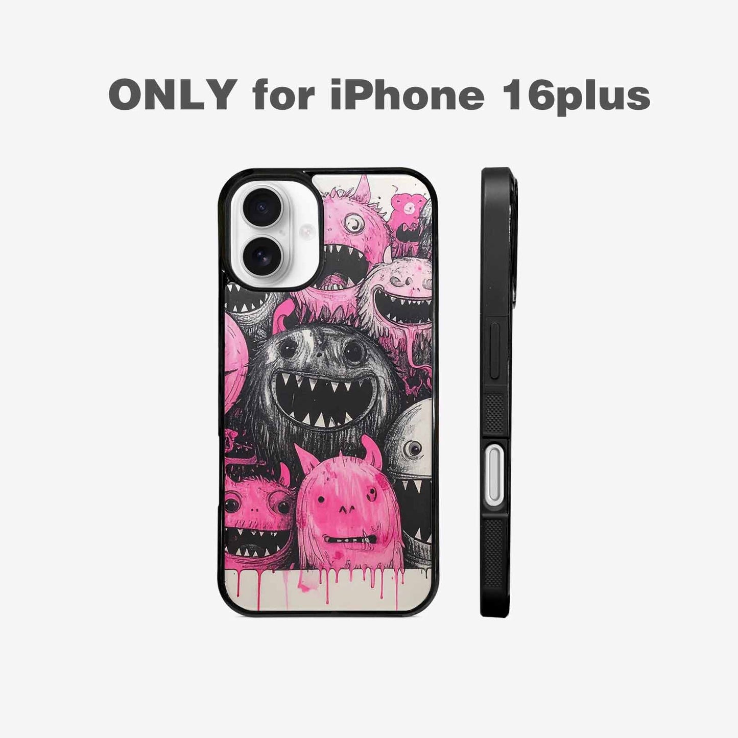 iPhone 16 Plus Case — Monsters General Black Pink Ink Cartoon, Custom Designed Case Cover