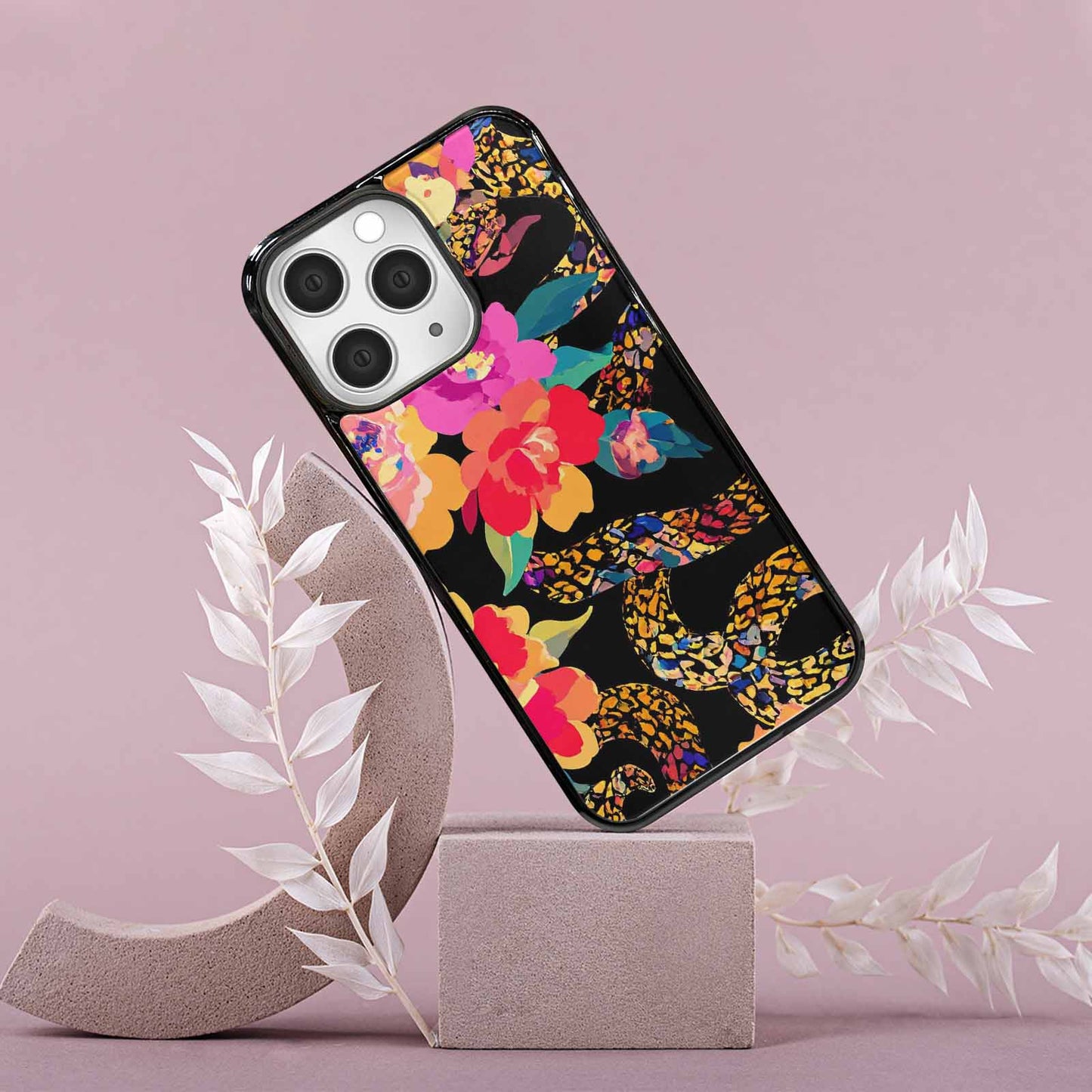 iPhone 15 Pro Max Case — Floral Snake Print, Personalized Phone Case