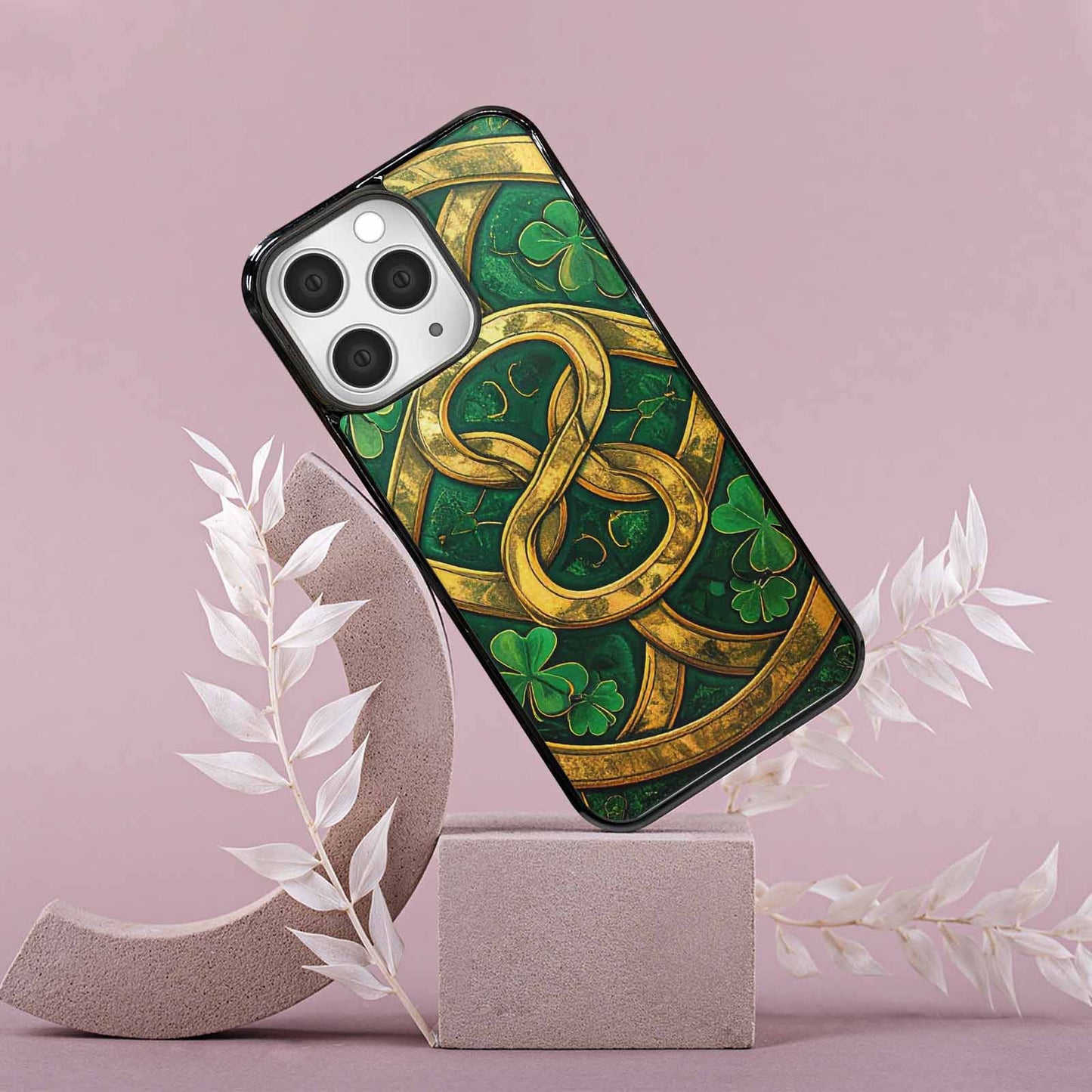 iPhone 15 Pro Max Case — Irish Celtic Knot Pattern Shamrocks Seamless, Custom Designed Case Cover