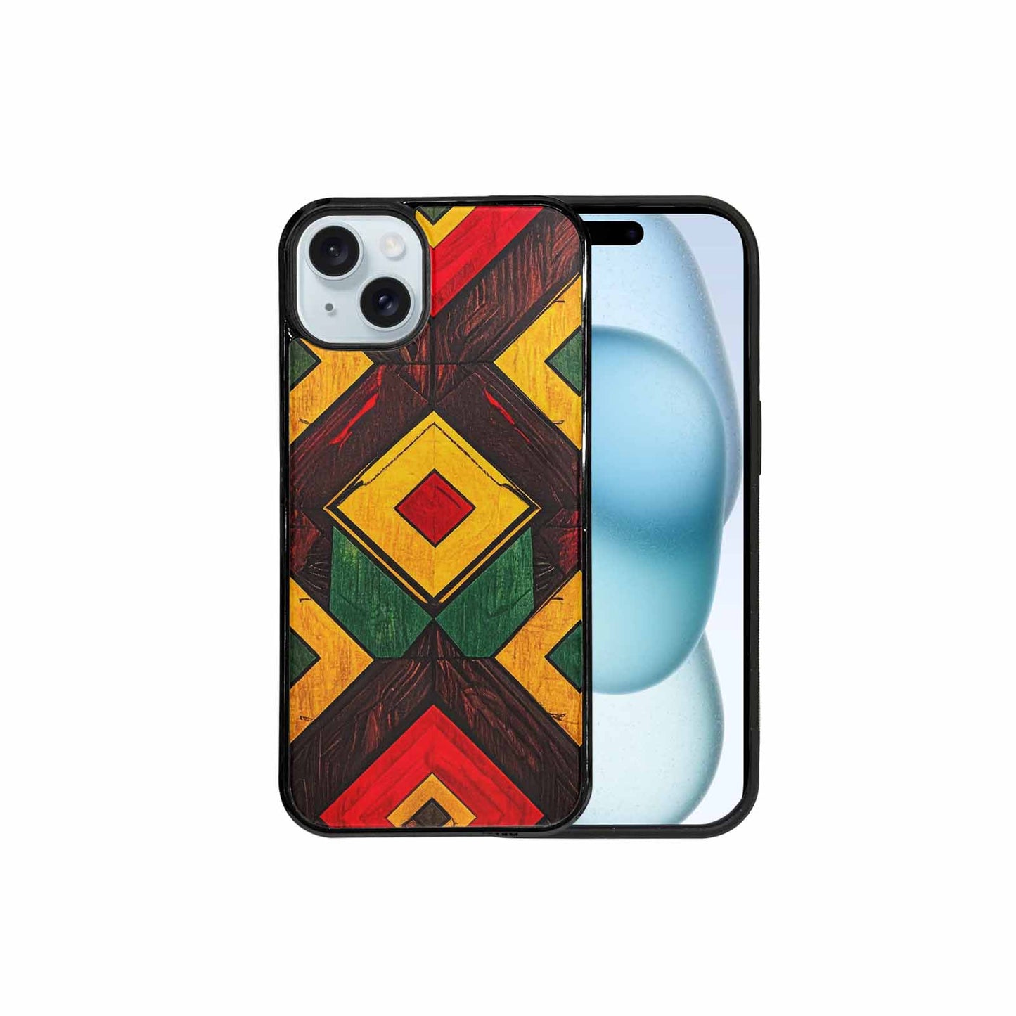 iPhone 15 Plus Case — African Kente Cloth Inspired Pattern Geometric, Custom Printed Phone Case