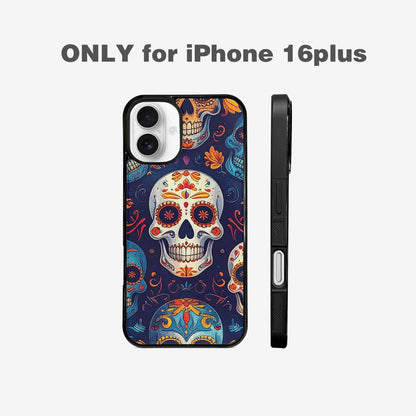 iPhone 16 Plus Case — Day Dead Sugar Skull Art 100s, Custom Printed Phone Case