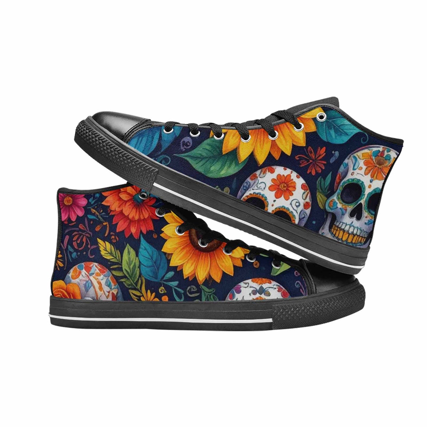 WOMEN'S Sunflower Skulls Print High Top Canvas Dark Academia Custom Sneakers