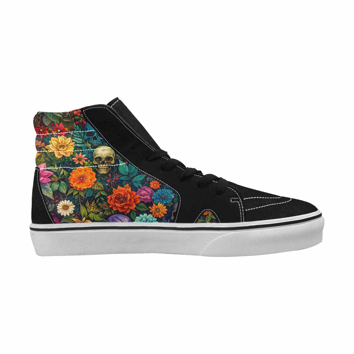 MEN'S Skulls  Botanical Skulls High Top Canvas Vibrant Chaos Custom Sneakers