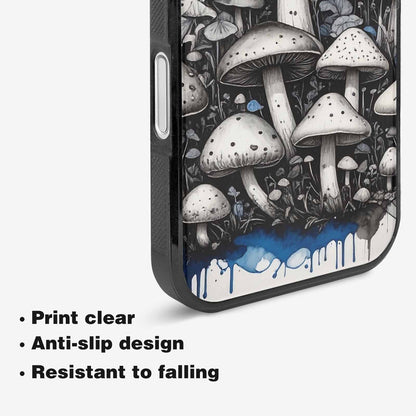 iPhone 16 Plus Case — Mushrooms General Black Blue Ink Mushrooms, Custom Print Case Cover