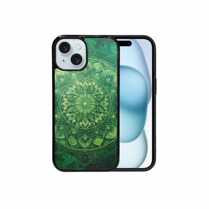 iPhone 15 Case — Green Mandala Bohemian Print Edge To, Original Design Phone Case