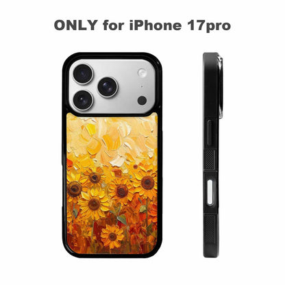 iPhone 17 Pro Case — Impressionist Sunflower Brushstroke Pattern Hundreds Floral, Original Design Phone Case
