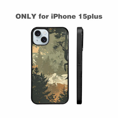 iPhone 15 Plus Case — Hunting Camouflage Pattern With Deer And, Custom Designed Case Cover