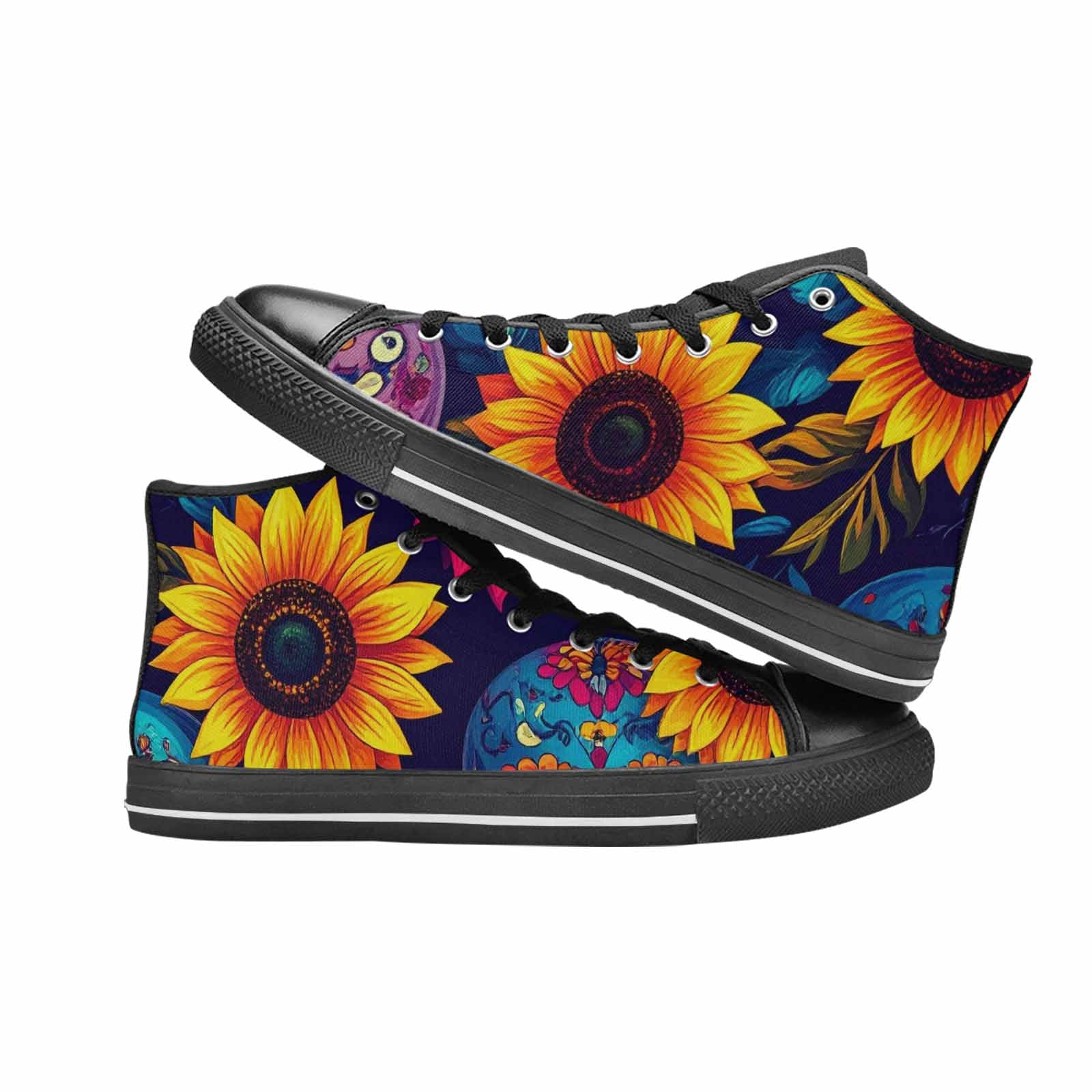 WOMEN'S Sunflower Skulls Print High Top Canvas Dark Academia Sneakers