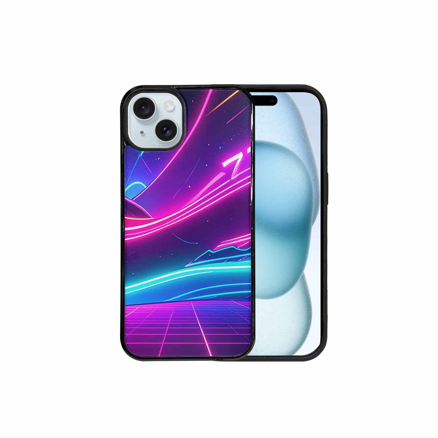 iPhone 15 Plus Case — 1980s Neon Cartoon Art Pattern, Custom Art Phone Cover