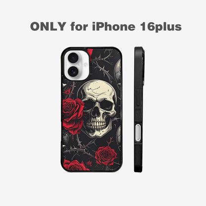 iPhone 16 Plus Case — Ornate Gothic Skulls Roses, Personalized Phone Case