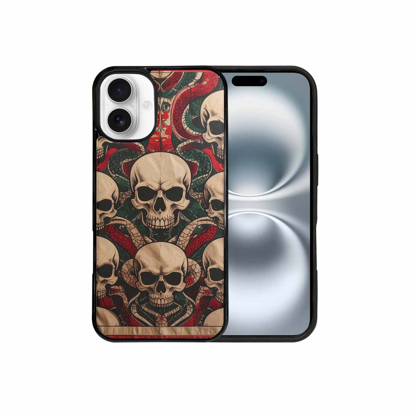 iPhone 16 Plus Case — Traditional Tattoo Style Skulls Entwined With, Custom Made Phone Cover