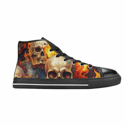 WOMEN'S Skulls - Flaming High Top Canvas Dark Academia Sneakers