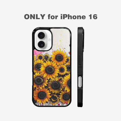 iPhone 16 Case — Sunflower Burst Black Pink Ink Sunflowers, Custom Made Phone Cover
