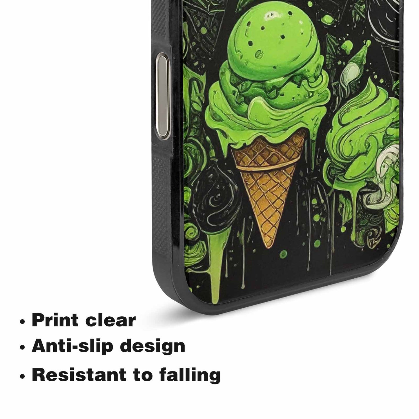 iPhone 16 Pro Case — Ice Cream Motif Black Green Ink, Personalized Phone Case