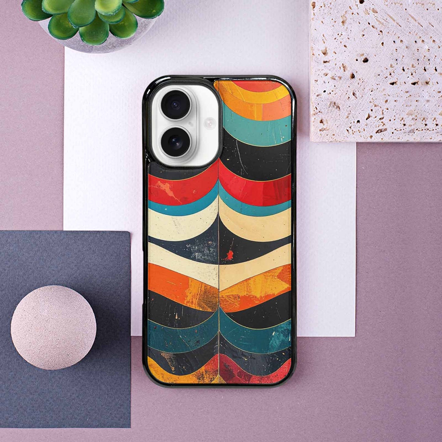 iPhone 16 Case — Retro Wave Scallop Stripe Small Wavy, Customized Protective Case