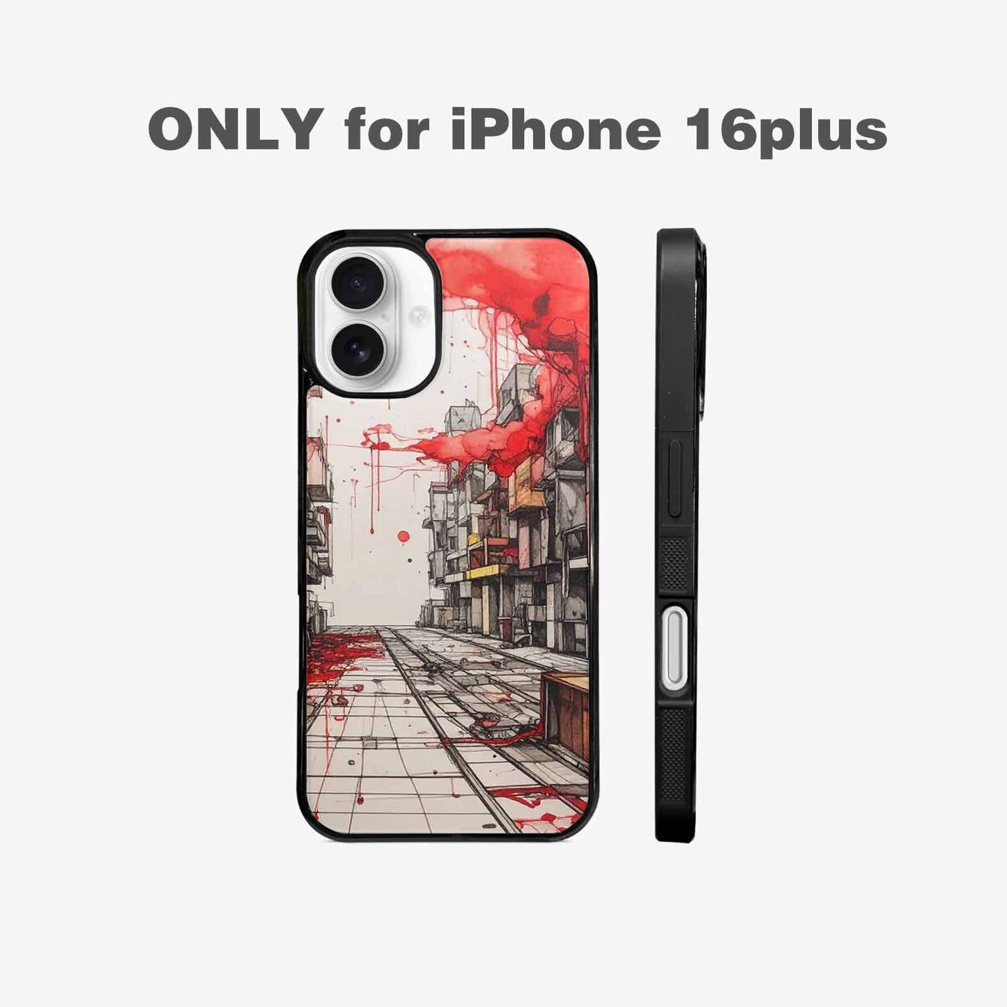 iPhone 16 Plus Case — Liminal Space Fragment Black Red Ink, Custom Art Phone Cover