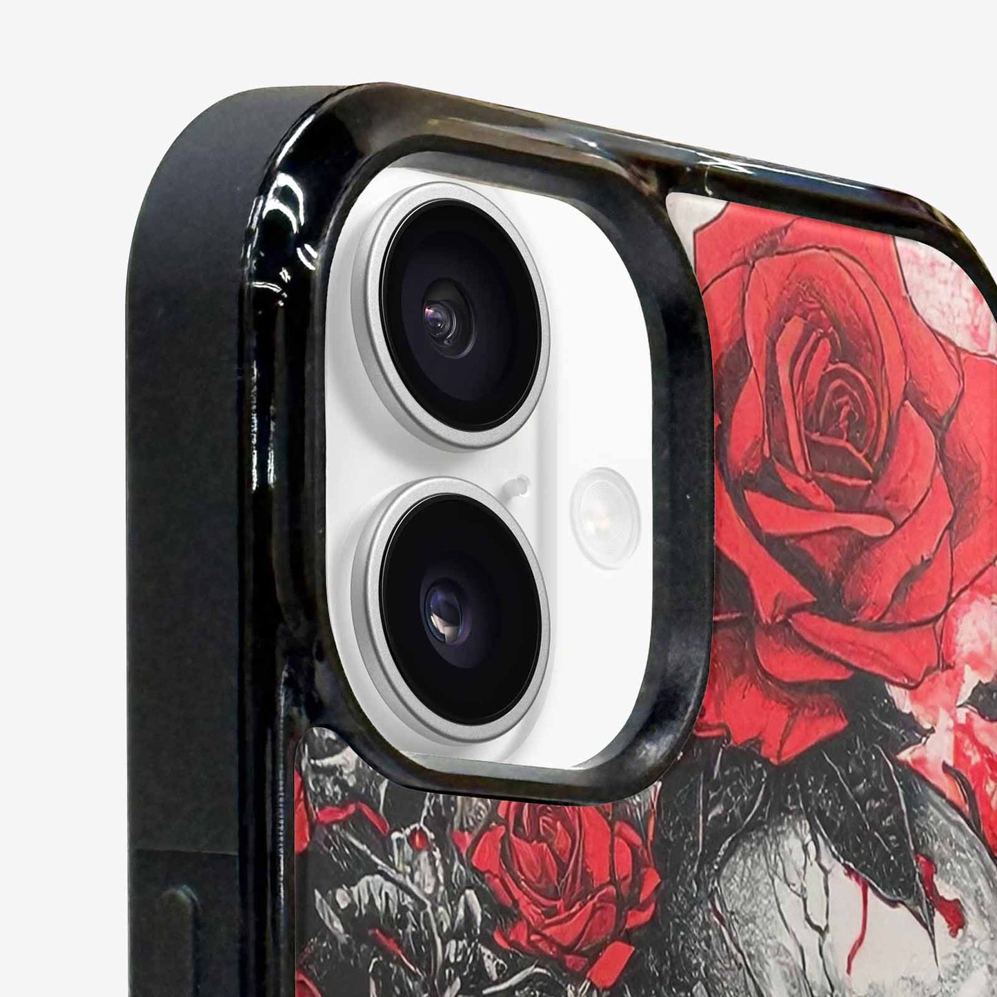 iPhone 16 Case — Skull And Roses Black Red Ink, Custom Print Case Cover