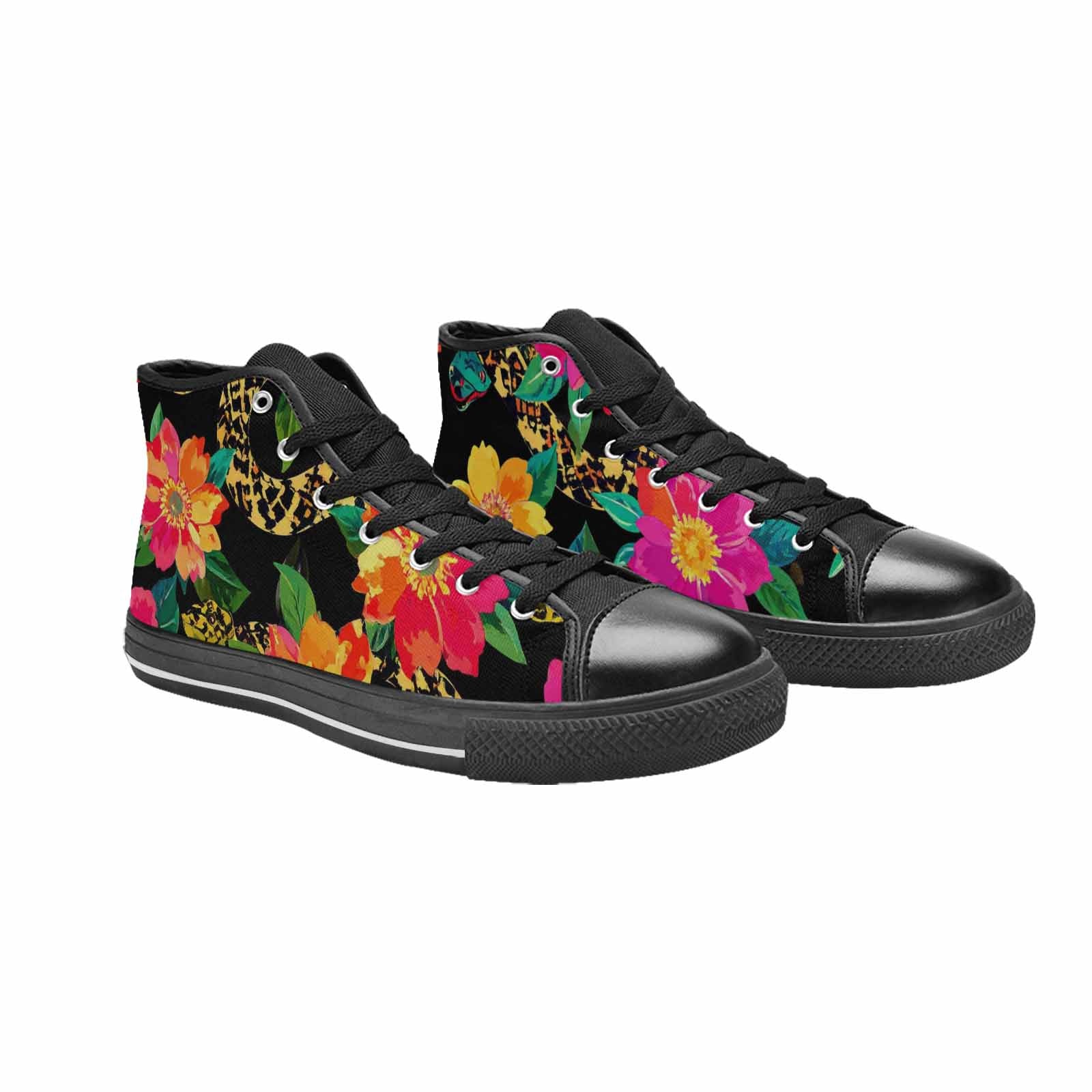 WOMEN'S Floral Snake Print High Top Canvas Dreamcore Shoes