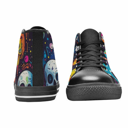 WOMEN'S Skeleton People Face High Top Canvas Surreal Custom Sneakers