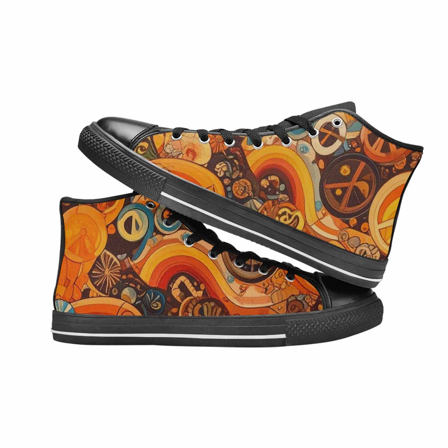 WOMEN'S Groovy 70S Peace High Top Canvas Dark Academia Shoes