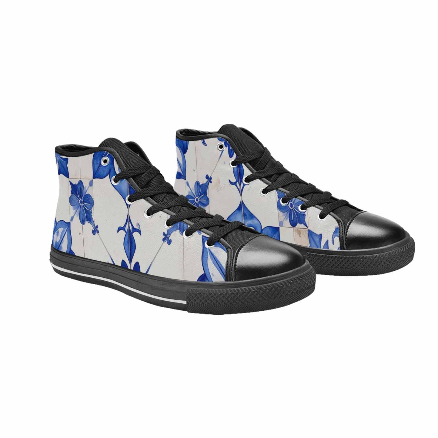 WOMEN'S Talavera Tile Floral High Top Canvas Vibrant Chaos Custom Sneakers