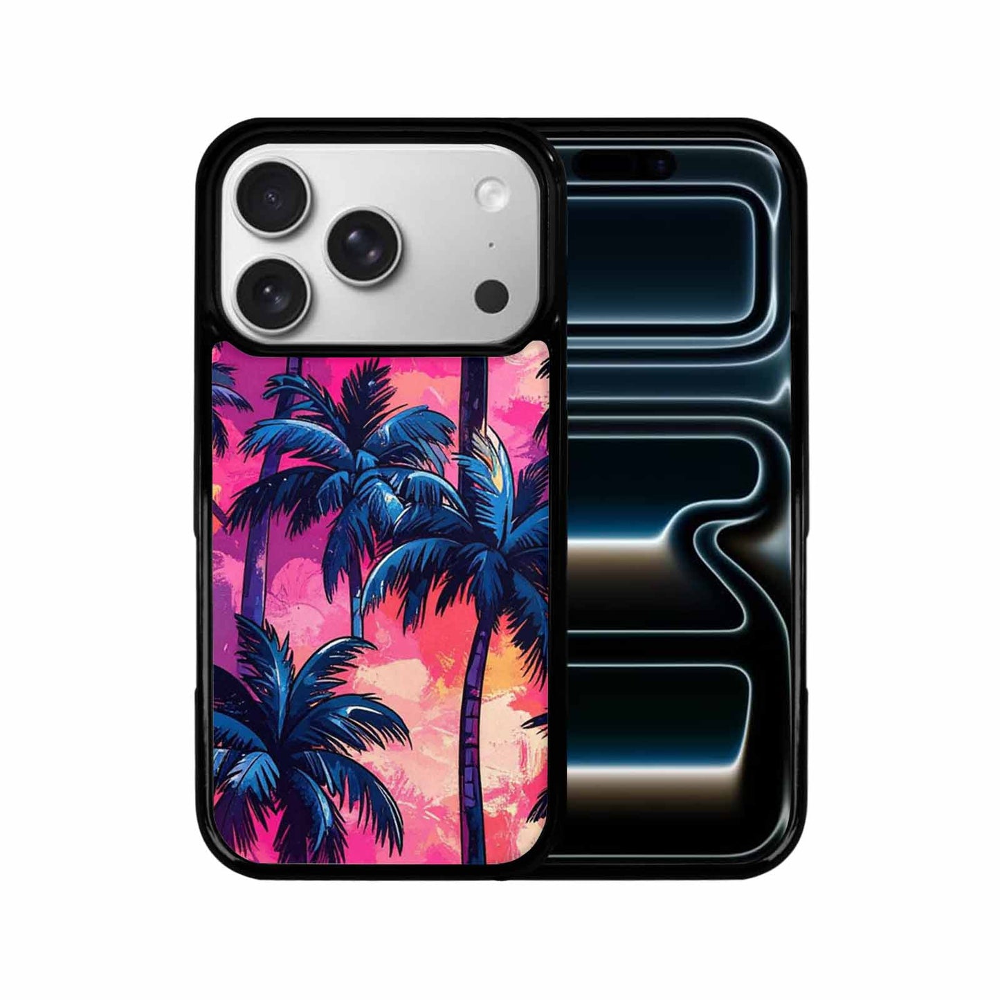 iPhone 17 Pro Case — Chrome Bling Palm Tree Original Art, Custom Art Phone Cover