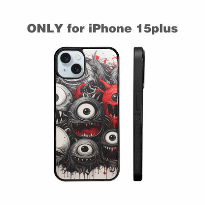 iPhone 15 Plus Case — Multi Eye Monster Black Red Ink, Customized Protective Case