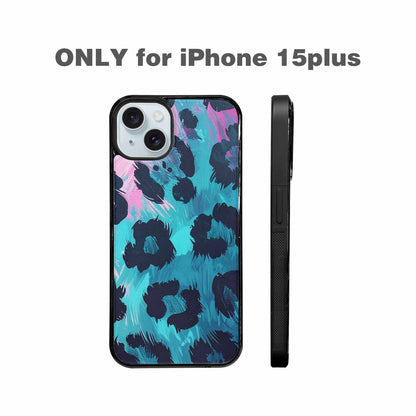 iPhone 15 Plus Case — Leopard Neon Pink Teal Airbrush, Custom Designed Case Cover