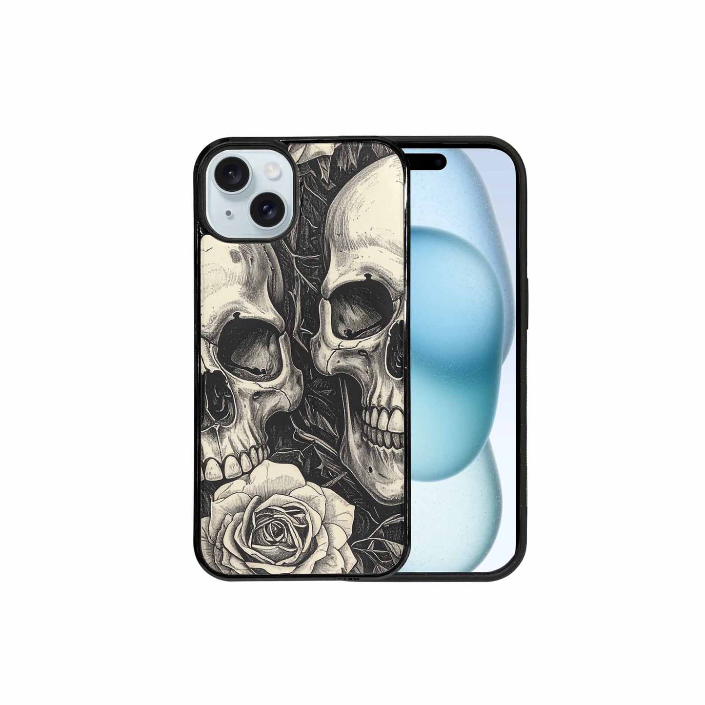 iPhone 15 Plus Case — 20 Skulls Overlapping Seamless Tileable Pattern, Custom Designed Case Cover