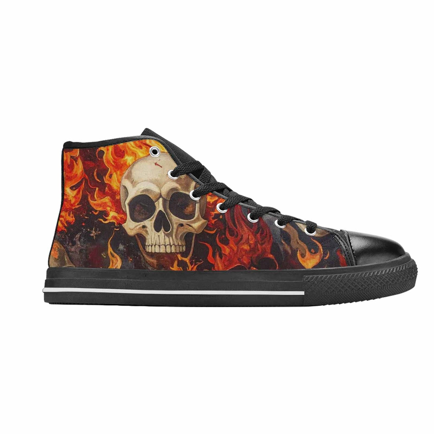 WOMEN'S Skulls - Flaming High Top Canvas Dark Academia Sneakers