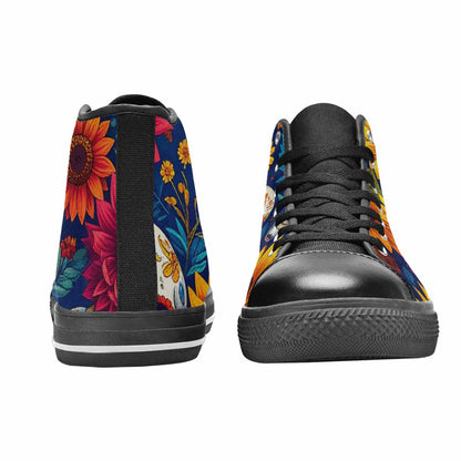 WOMEN'S Sunflower Skulls Print High Top Canvas Surreal Sneakers