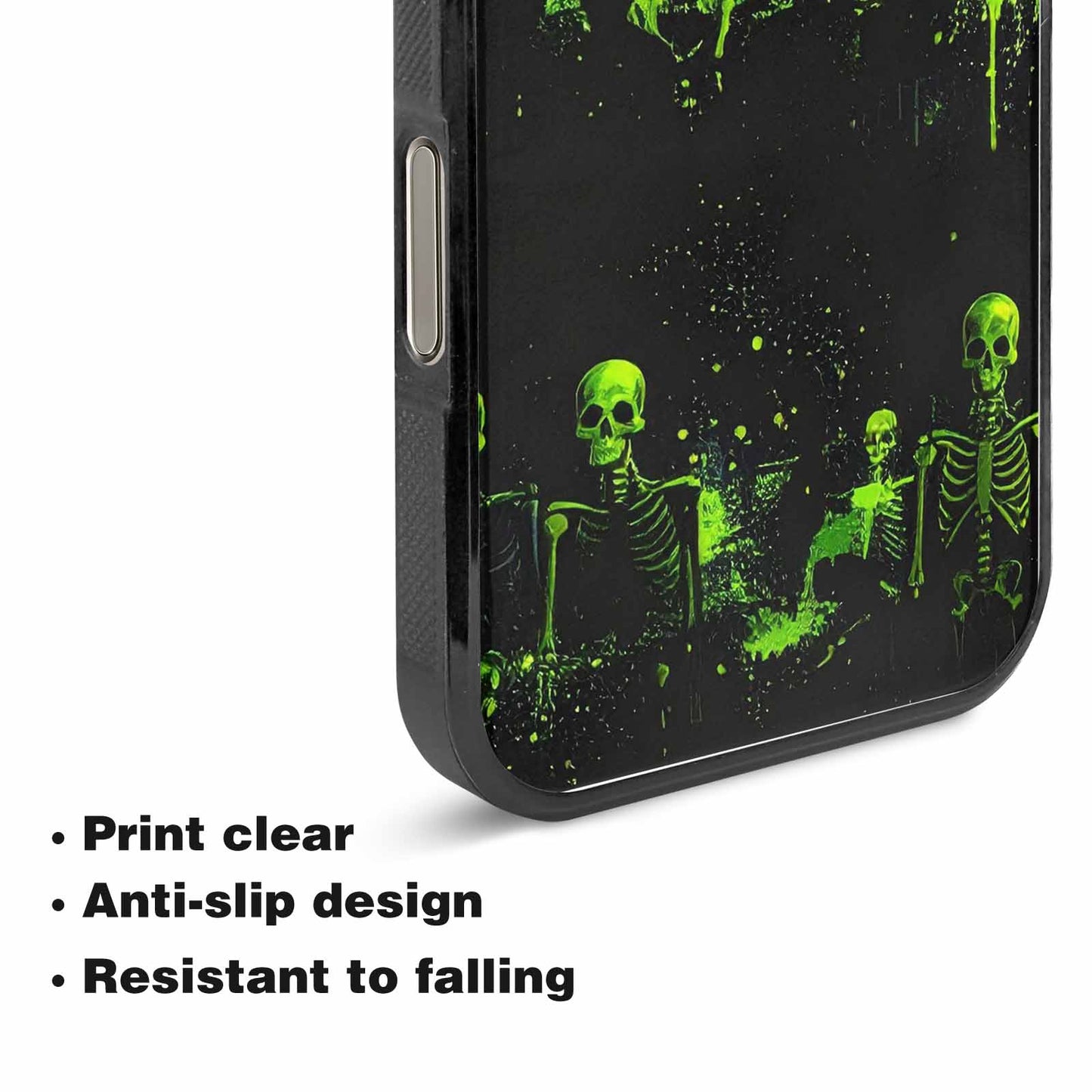 iPhone 15 Pro Max Case — Skeletons Neon Green Glow Skeletons Pattern, Custom Print Case Cover
