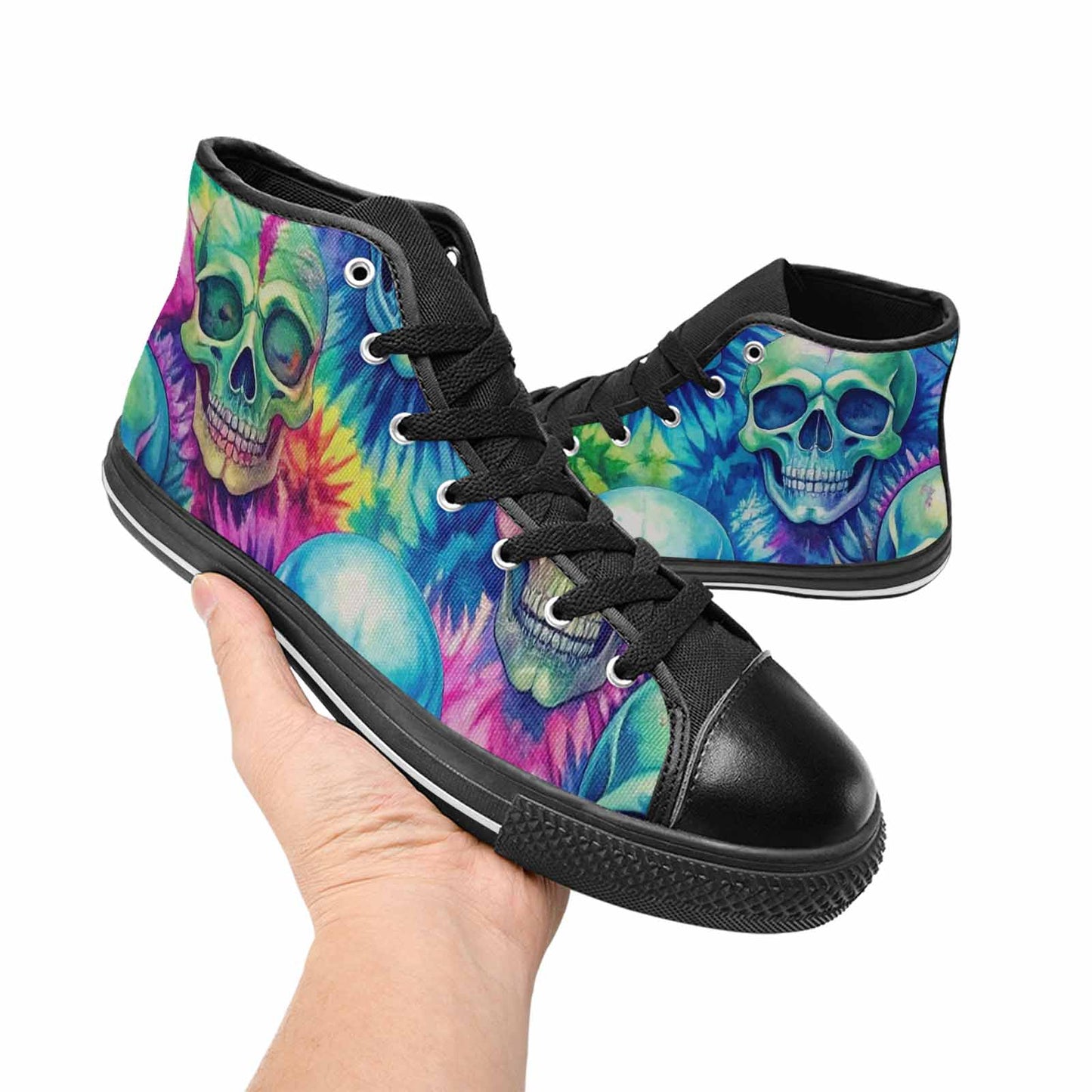 MEN'S Tie Dye Skulls Print High Top Canvas Aesthetic Sneakers