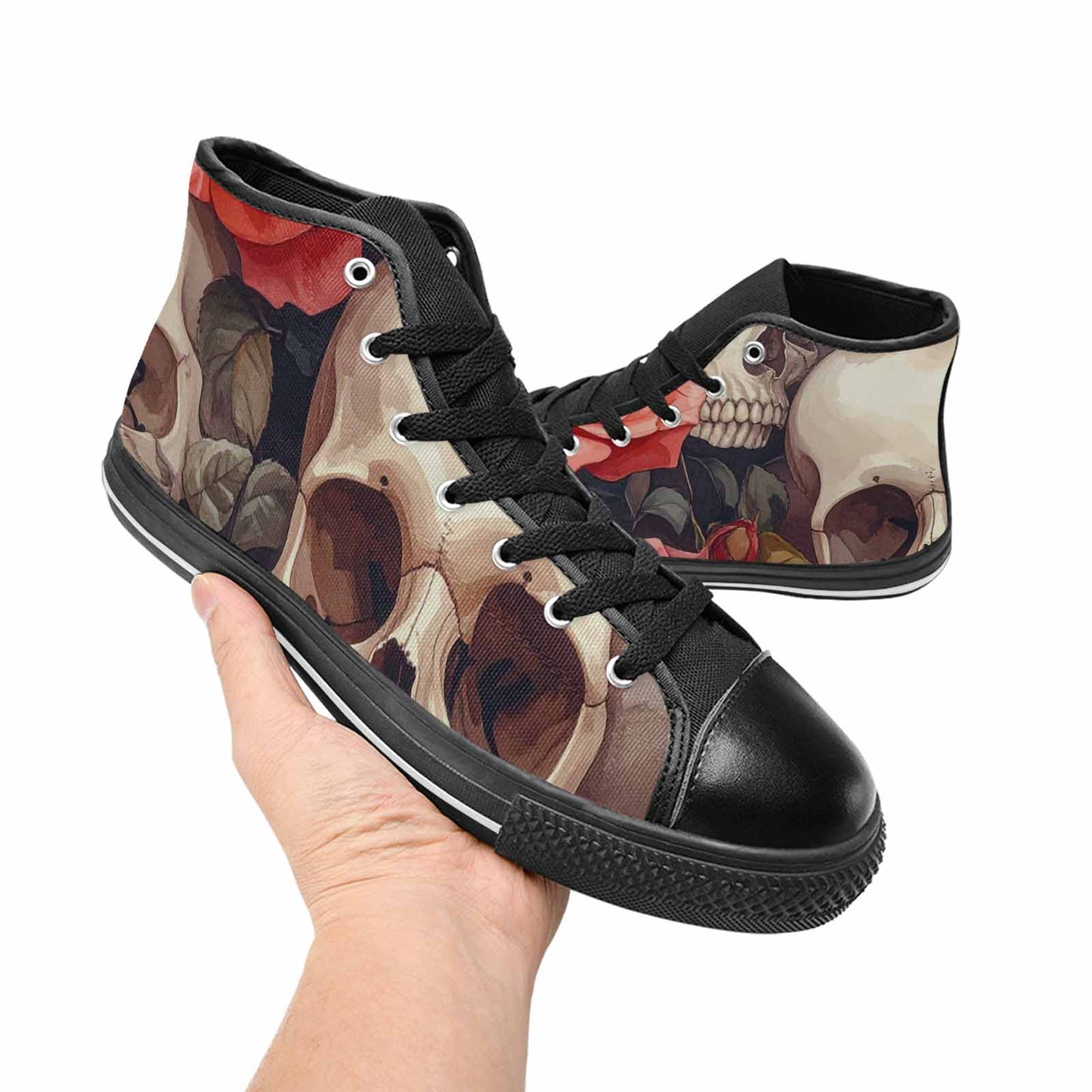 MEN'S Skulls Roses Soft Airbrush High Top Canvas Vivid Custom Shoes