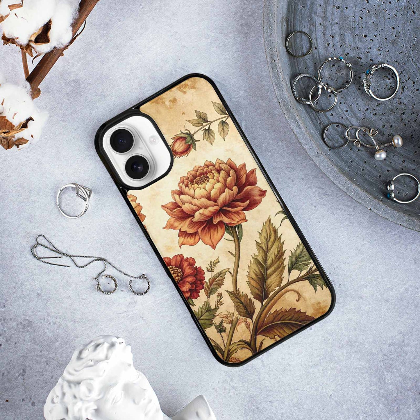 iPhone 16 Plus Case — Vintage Botanical Art Pattern, Custom Print Case Cover