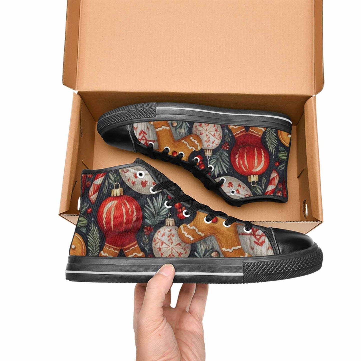 MEN'S Christmas Holly Snowflake High Top Canvas Cottagecore Sneakers