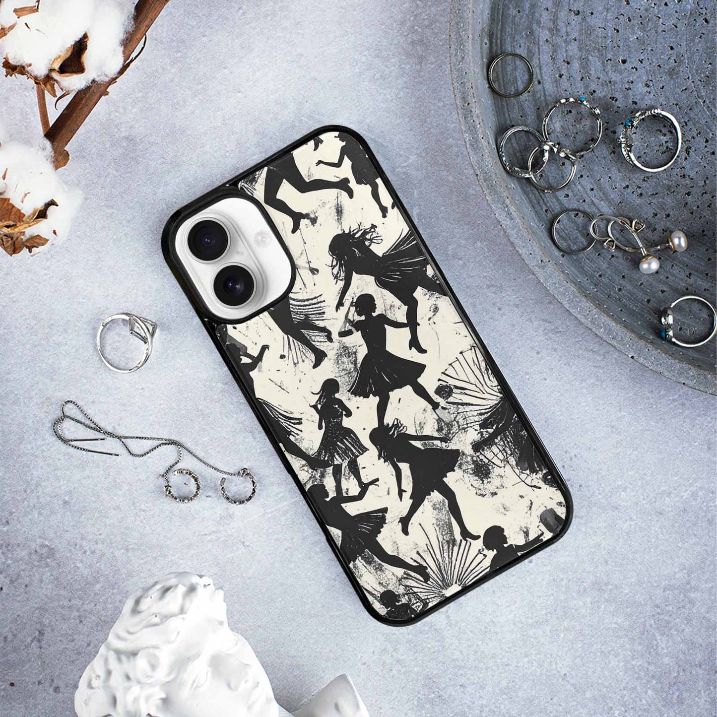 iPhone 16 Plus Case — Bold Dancing Figure Line Art Pattern, Original Design Phone Case