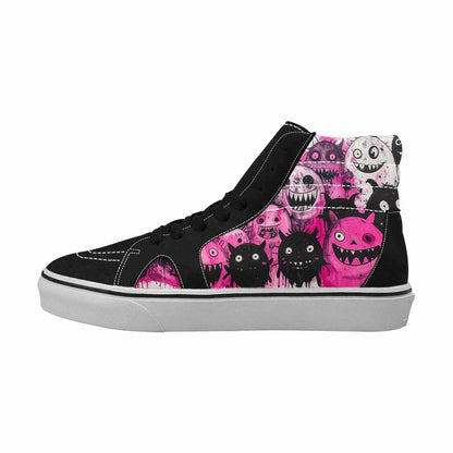 MEN'S Monsters Black & Pink Ink High Top Canvas Streetwear Dark Academia Customized Sneakers