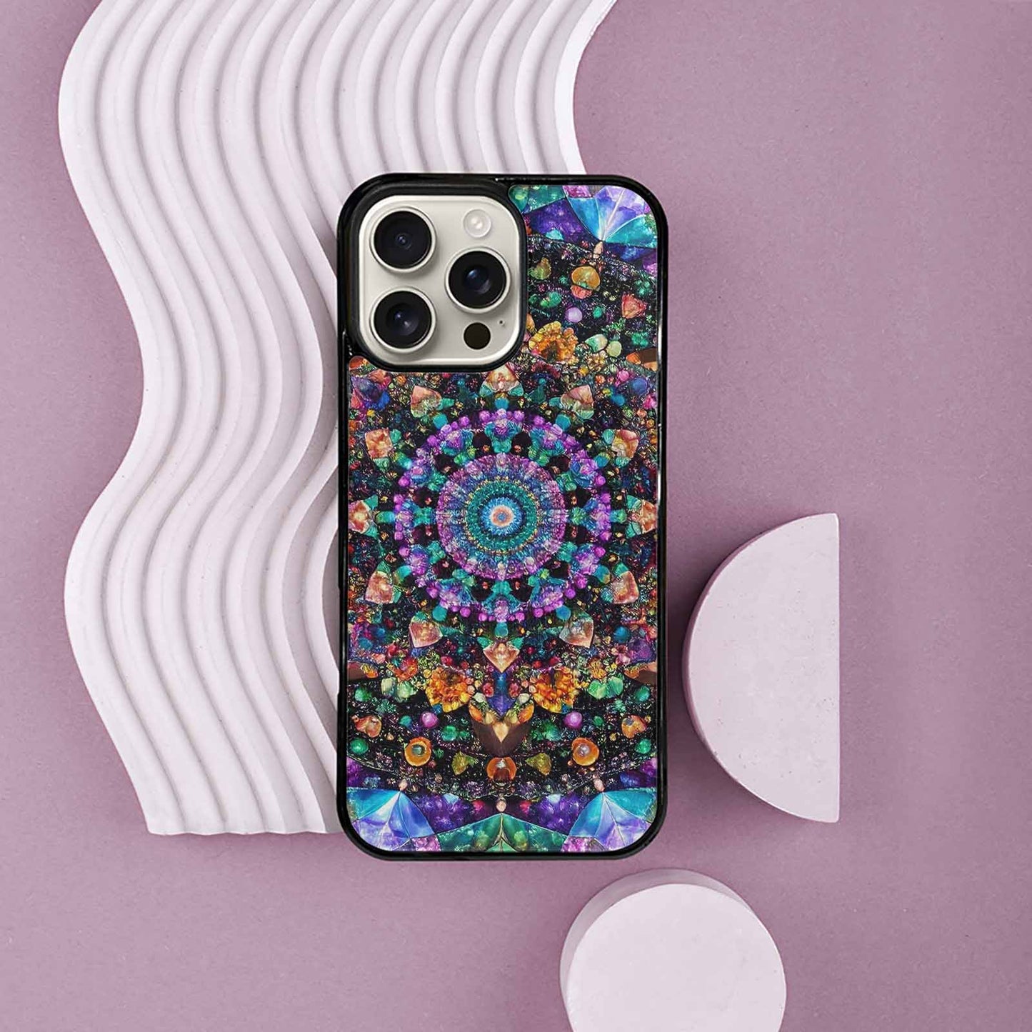 iPhone 16 Pro Max Case — Crystal Mandala Art Seamless Pattern Vibrant, Personalized Phone Case