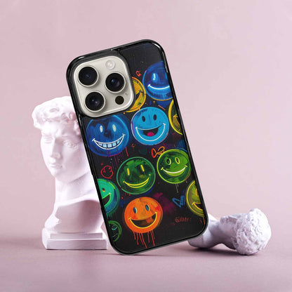 iPhone 16 Pro Case — Smiley Faces Glow Smiley Faces Pattern, Custom Designed Case Cover