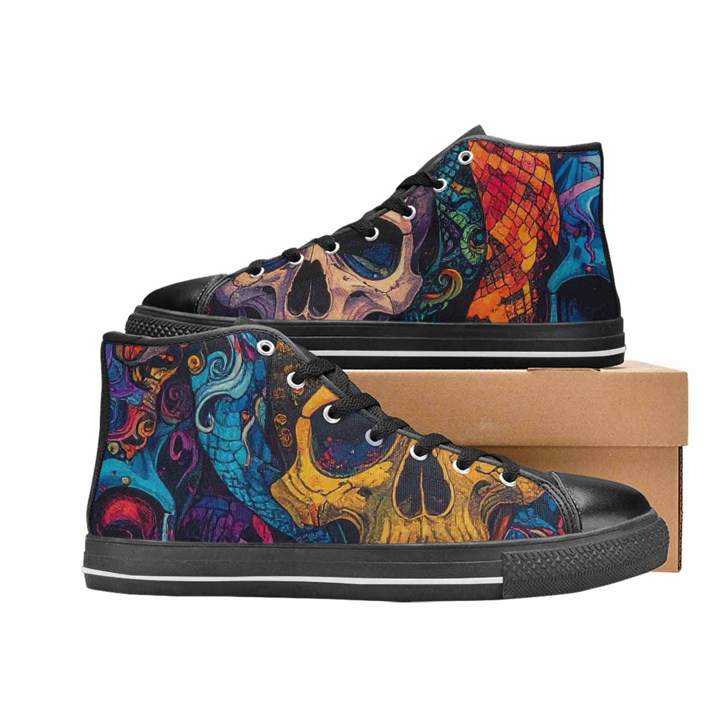 MEN'S Snakes And Skulls Collage High Top Canvas Neon Fantasy Sneakers