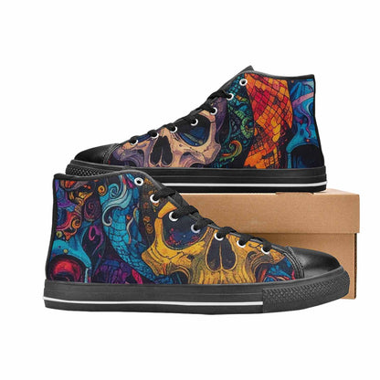 MEN'S Snakes And Skulls Collage High Top Canvas Neon Fantasy Sneakers