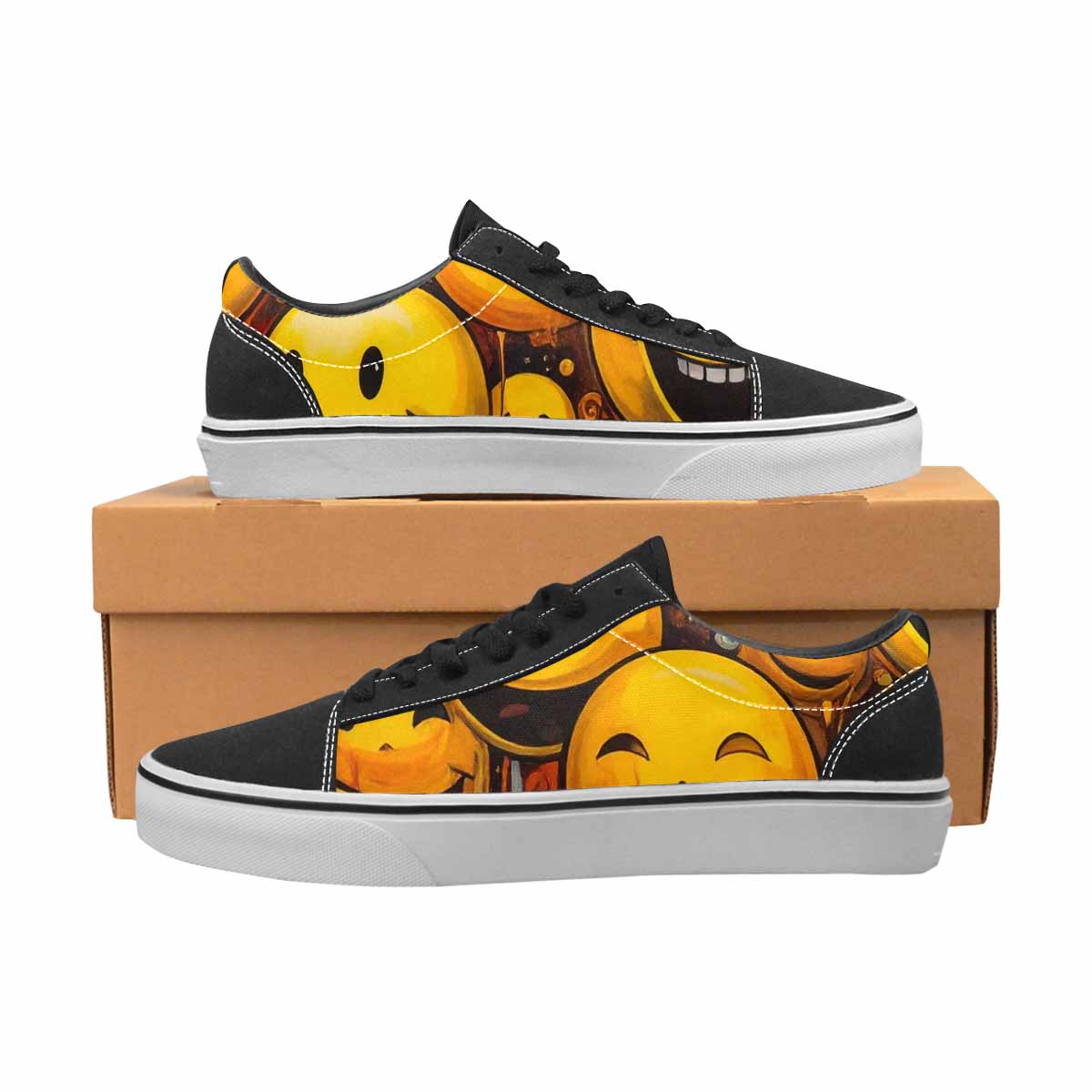 WOMEN'S Melting Moon Smiley  Lace-Up Canvas Kaleidoscope Custom Sneakers