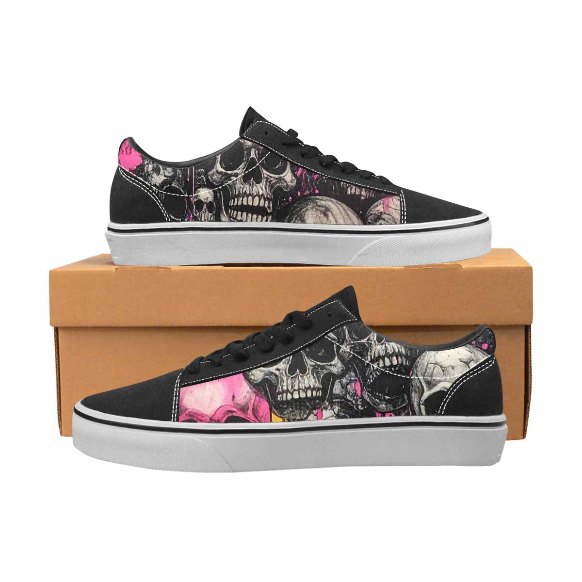 WOMEN'S Rainbow From Skull S Lace-Up Canvas Vibrant Chaos Custom Sneakers
