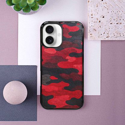 iPhone 16 Case — Tactical Camo Red Black Custom, Custom Art Phone Cover