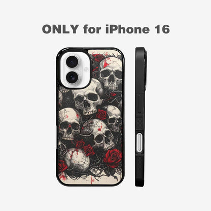 iPhone 16 Case — Skull And Roses Black Red Ink, Customized Protective Case
