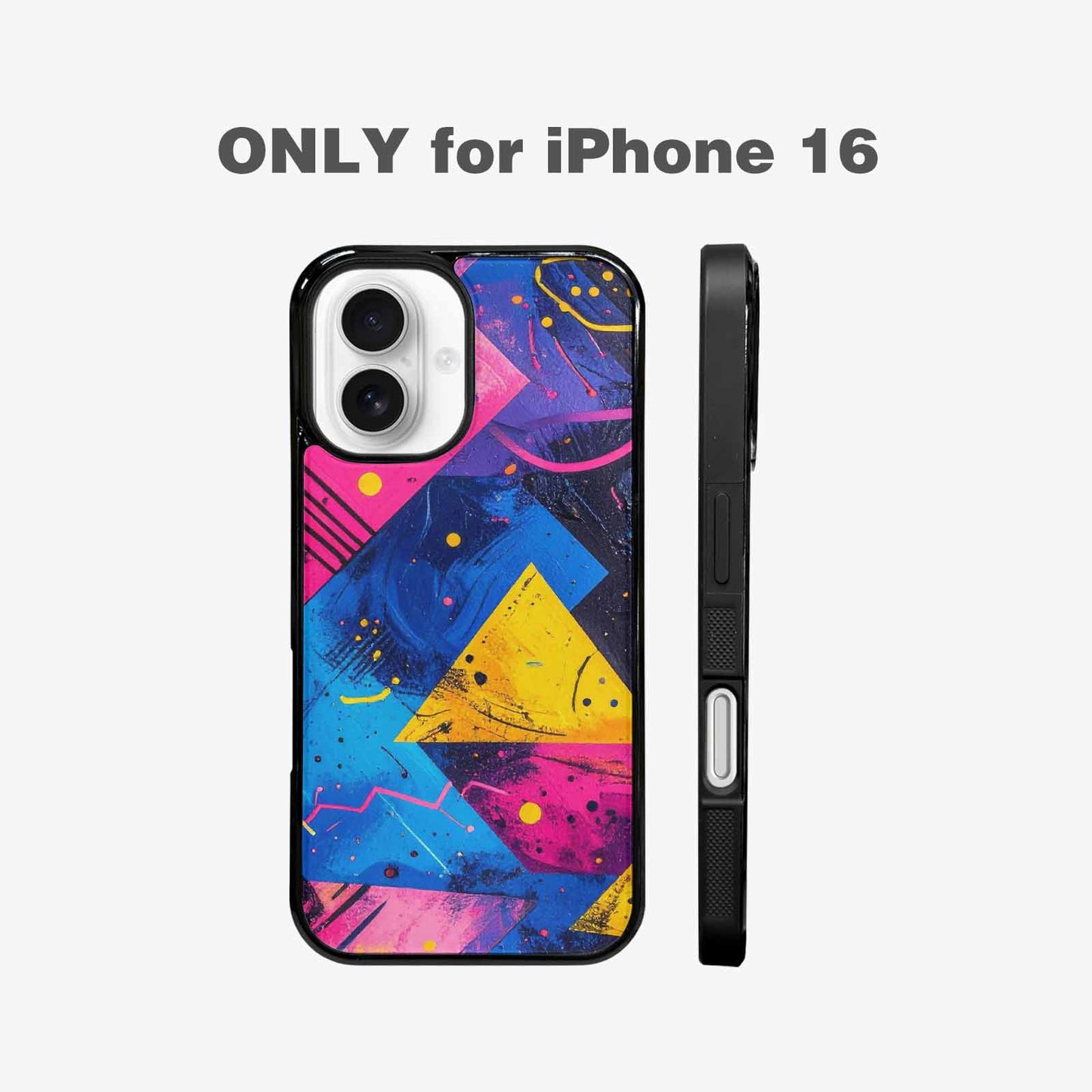 iPhone 16 Case — Memphis Squiggles Triangles Dots, Original Design Phone Case