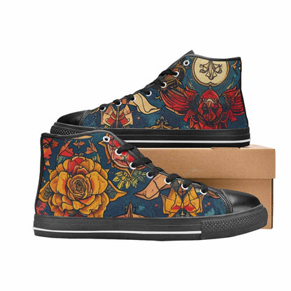 WOMEN'S Old School Tattoo High Top Canvas Dark Academia Sneakers
