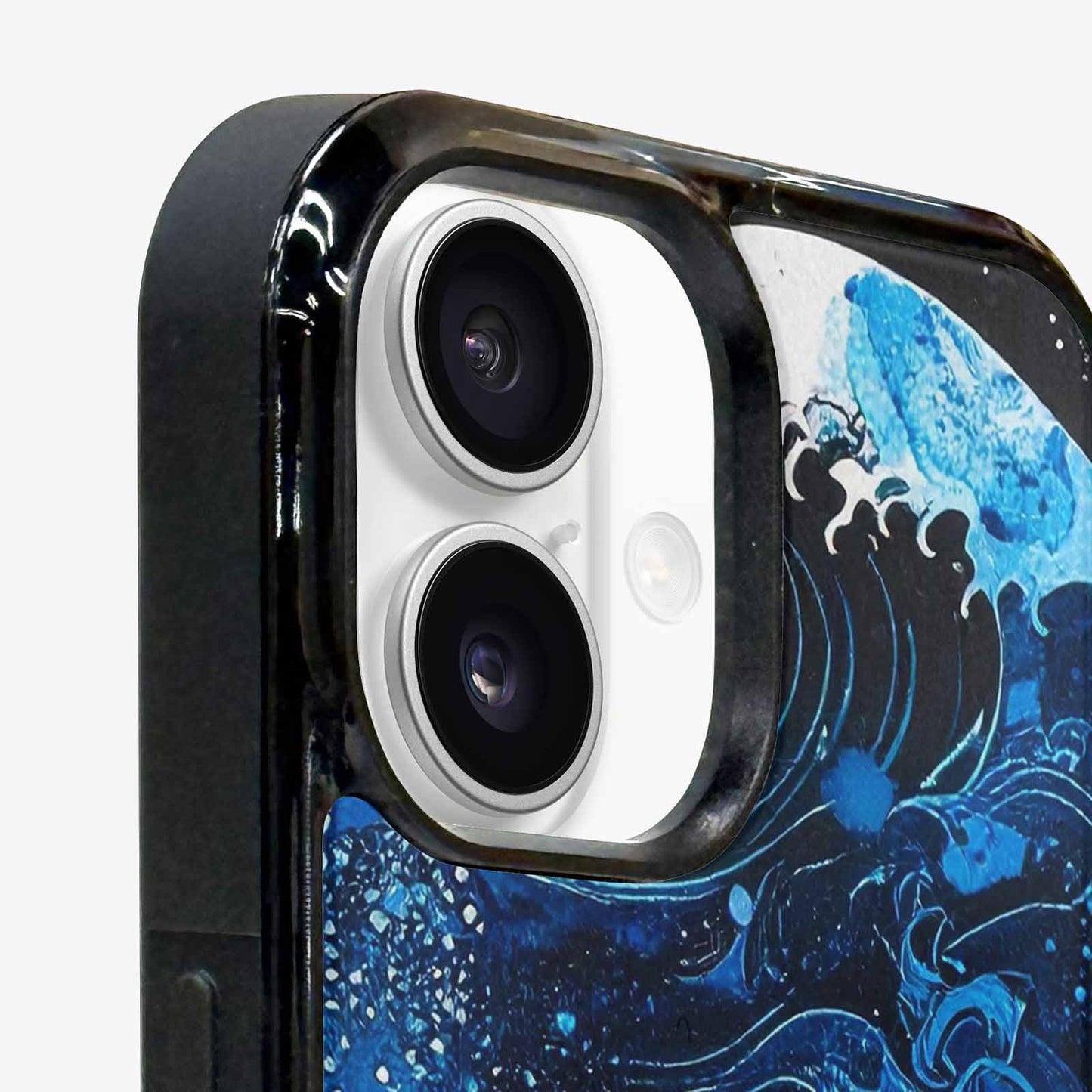 iPhone 16 Case — Nautical Wave Black Blue Ink Wave, Custom Phone Case