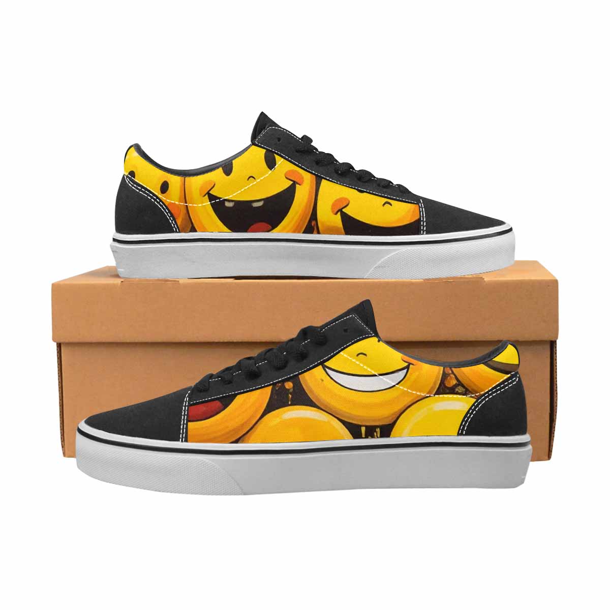 WOMEN'S Melting Moon Smiley — Lace-Up Canvas Melting Art Sneakers